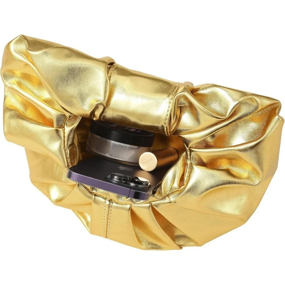Women's Gold Polyurethane Buckle Elegant Stylish Designer Party Wedding Clutch